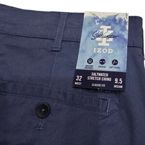 IZOD Saltwater Stretch Chino Classic Shorts 32x9.5 Bijou Blue NWT
